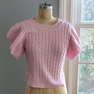 Pink Cable Knit Short Sleeve Sweater